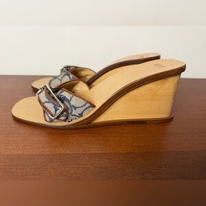 COACH “honey” logo canvas Wedge Sandals